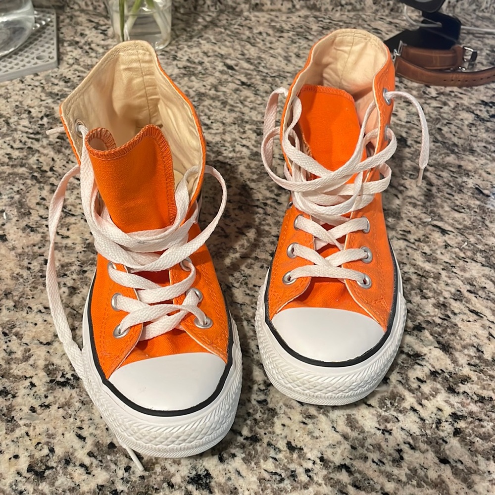ORANGE converse high tops! Worn once!
